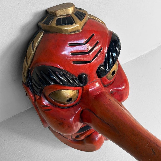 Vintage Hand-Carved Tengu Mask, 1950s For Sale - Image 9 of 18