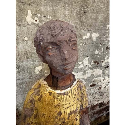 Mid 20th Century Primitive Cement Sculpture of Boy with Dog, USA, 1945 For Sale - Image 5 of 9