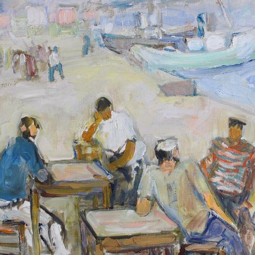 Alberto Chiancone, Sailors, 1960s, Oil on Canvas For Sale - Image 10 of 16