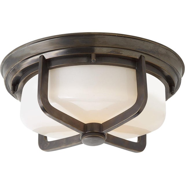 Transitional Thomas O'Brien for Visual Comfort Signature Milton Large Flush Mount in Bronze with White Glass For Sale - Image 3 of 4