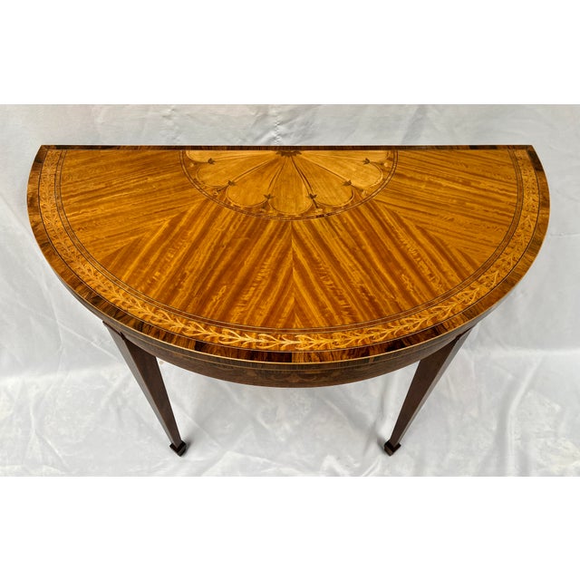 Baker Furniture Company 1970s Baker Furniture Stately Homes Demilune Inlaid Wood Game Table For Sale - Image 4 of 12