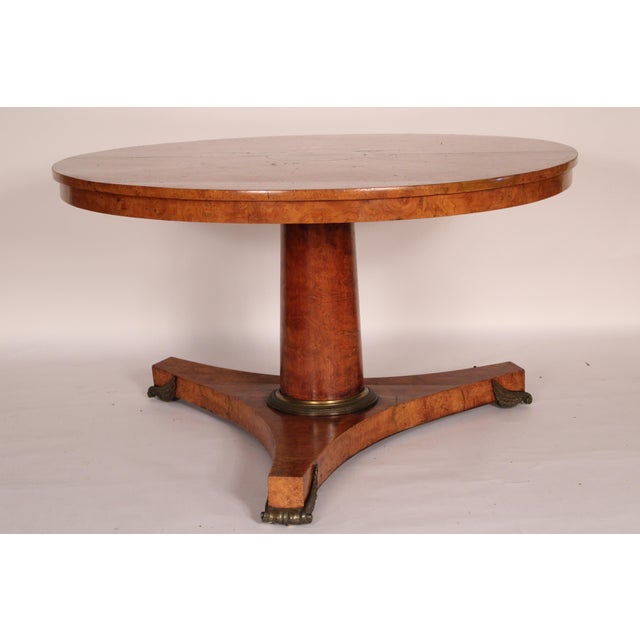 Neoclassical Neo Classical Burl Ash Center Table With Bronze Mounted Feet For Sale - Image 3 of 15