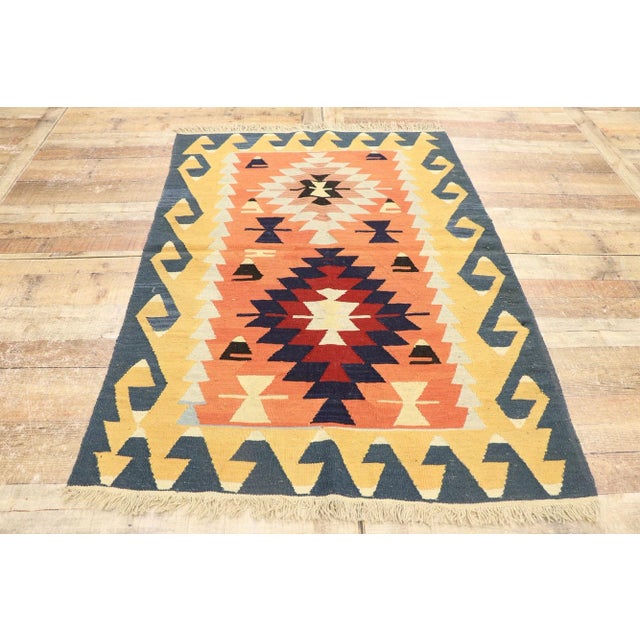 Textile Vintage Persian Shiraz Kilim Rug - 03'10 X 05'04 For Sale - Image 7 of 9