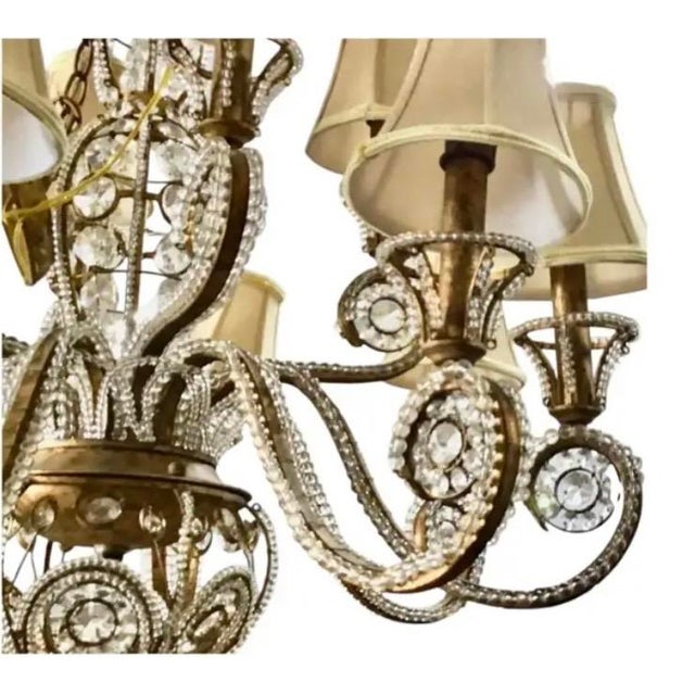 Traditional Gilt Iron and Crystal Beaded Chandelier, Belle Époque Style For Sale - Image 3 of 7