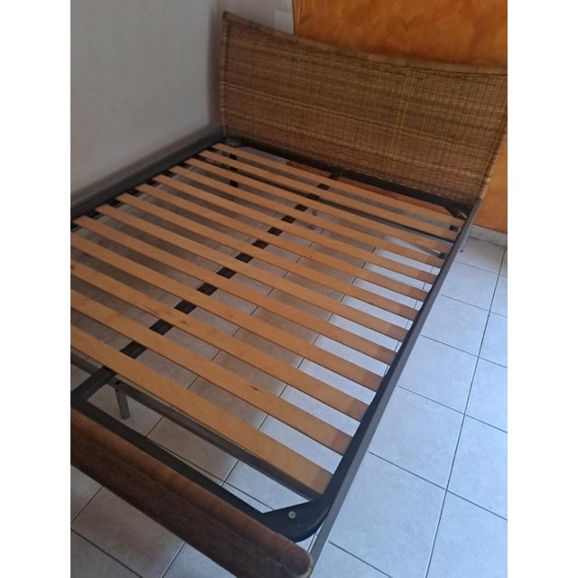 Wood Vintage Double Bed in Iron and Wicker, 1980s For Sale - Image 7 of 9