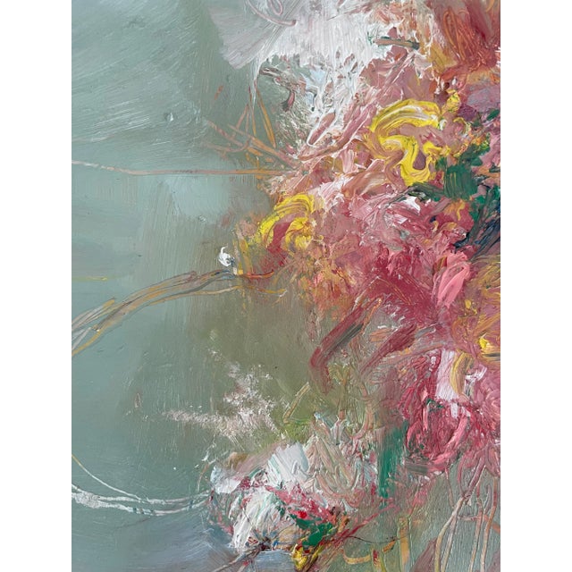 This original floral abstract is painted with expressive strokes and lovely pastel colors. The texture of the luscious...