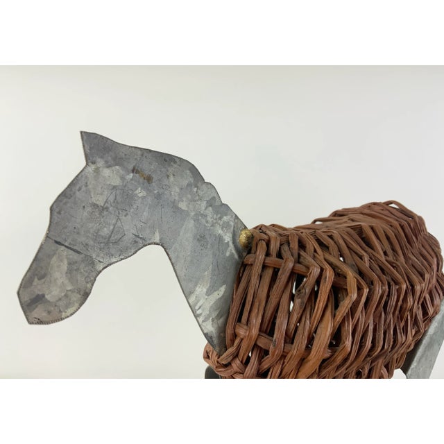 Wood Vintage Metal & Wicker Horse For Sale - Image 7 of 12