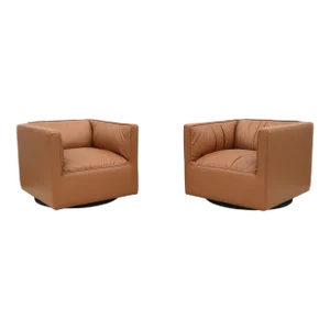 Modern Toan Nguyen for Studio Tk Infinito Leather Swivel Lounge Chairs - a Pair
