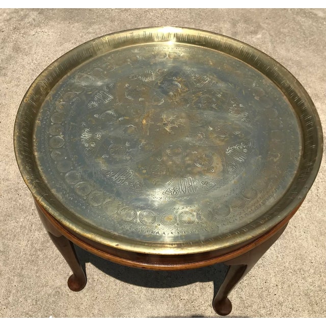 Wood Mid Century Brass Tray Table For Sale - Image 7 of 9