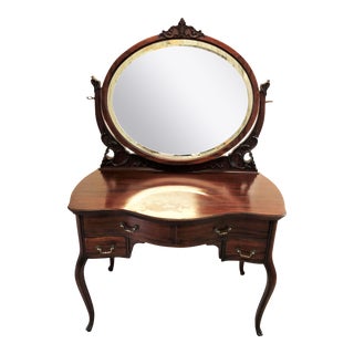 Antique Victorian Mahogany Bow Front Vanity For Sale