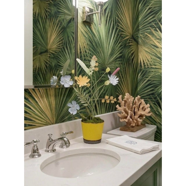 Yellow Vintage Hand-Painted Metal Wildflower Arrangement in Textured Ceramic Pot For Sale - Image 8 of 12