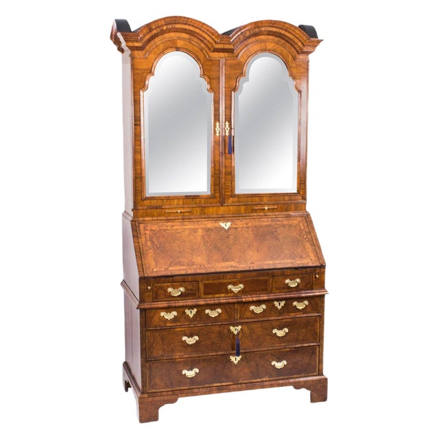 18th Century Queen Anne Double Dome Burr Walnut Bureau Bookcase For Sale