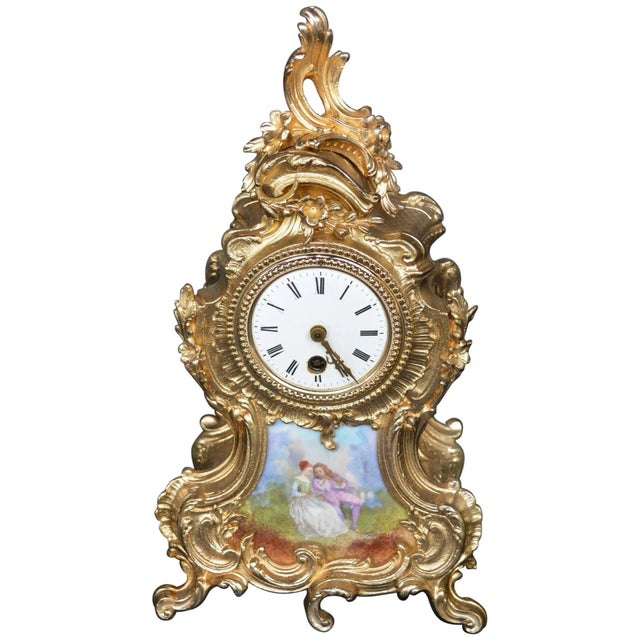 Mid 20th Century Ormolu and Hand-Painted Clock For Sale - Image 5 of 5
