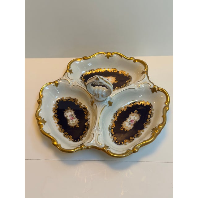 Vintage Reichenbach Germany d.r.echt Kobalt "German Roses" 1980s Three(3) Section Dish For Sale - Image 18 of 18