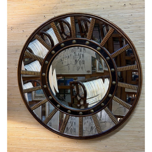 Wood Round Regency Mirror With Nailheads For Sale - Image 7 of 7