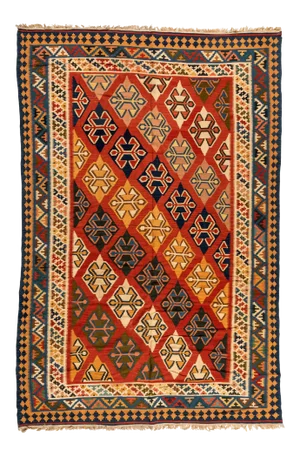 1940s Red Caucasian Kilim Geometric Rug