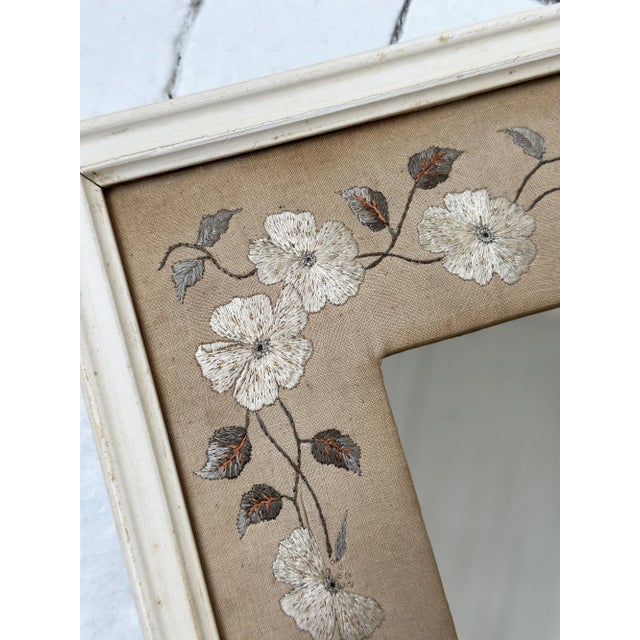 Antique Small-Scale Silk Floral Embroidered Linen Mat Mirror, Circa 1920s-30s For Sale - Image 9 of 15