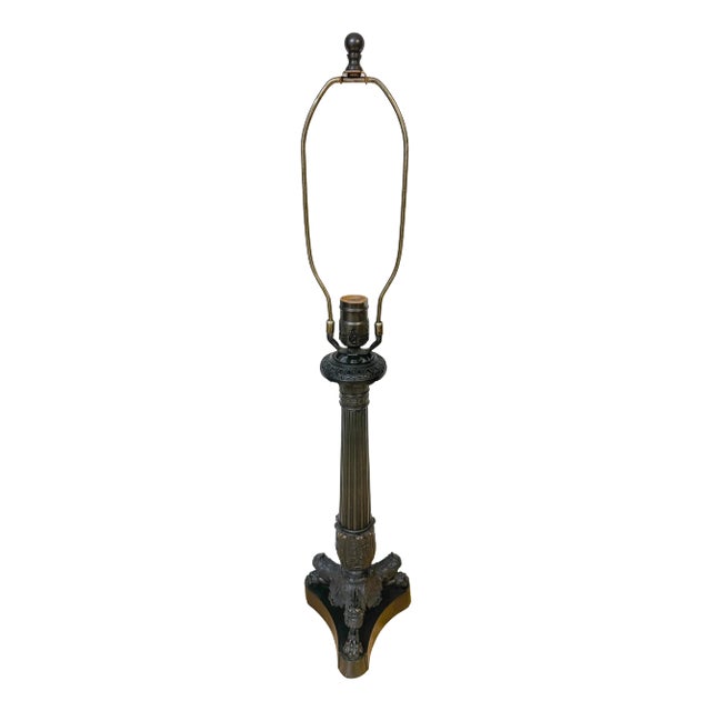 Charles X Style Patinated Bronze Paw Footed Candlestick Lamp For Sale
