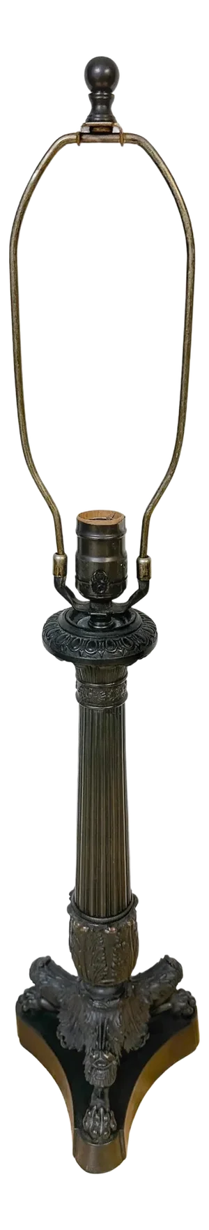 Charles X Style Patinated Bronze Paw Footed Candlestick Lamp
