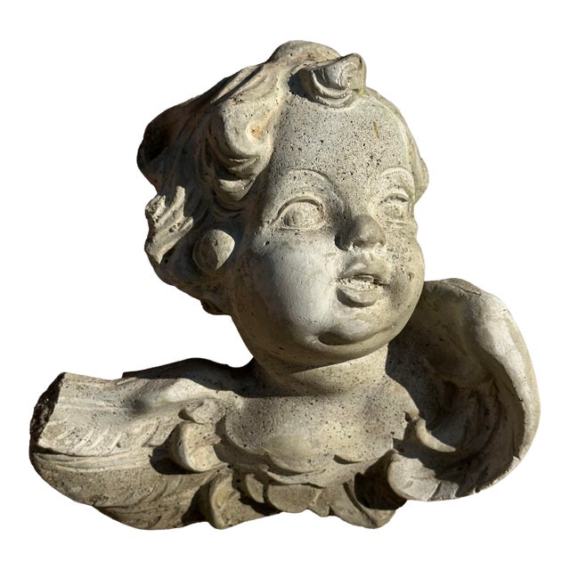 Cast Stone Cherub Angel Head With Wings Garden Ornament Wall Hanging For Sale