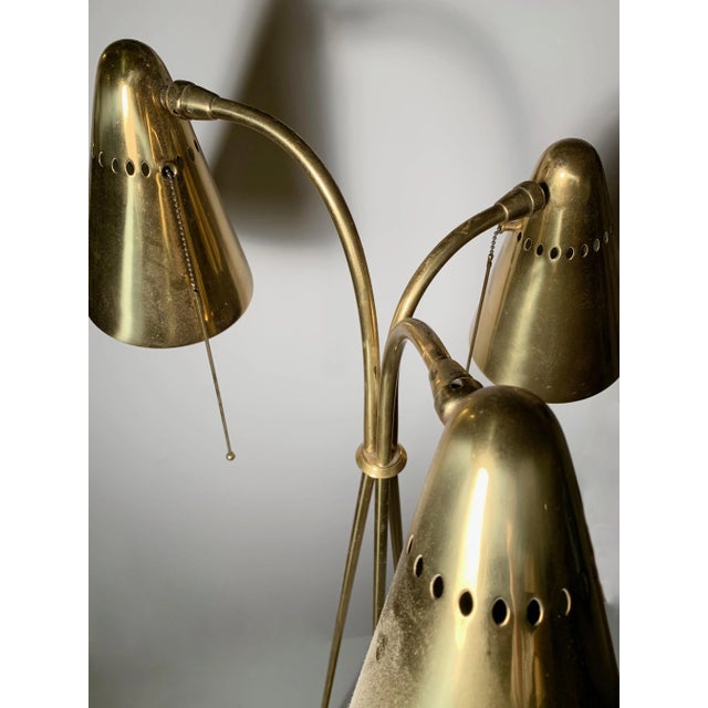 Vintage Midcentury Brass Tri Floor Lamp For Sale - Image 4 of 5