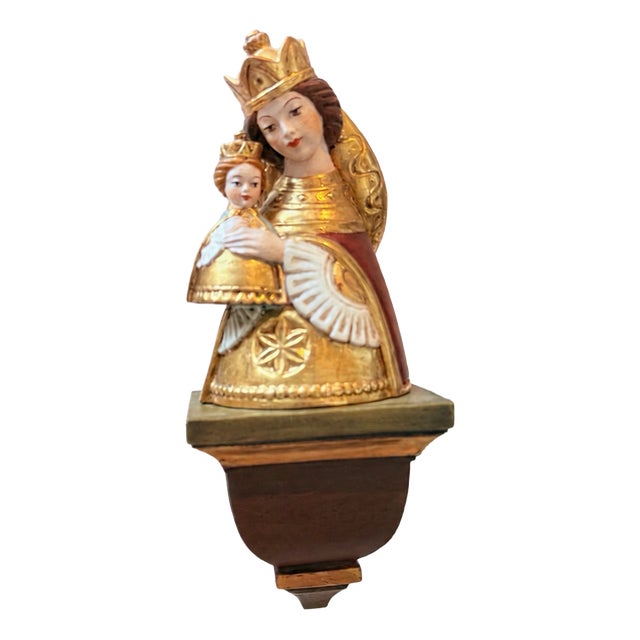 Handmade Carved Wooden Religious Figure of Madonna and Child, 1980s For Sale
