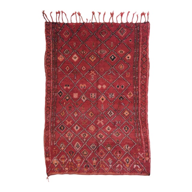 1980's Moroccan Red Tribal Wool Rug - 8.9 X 6.2 Ft For Sale