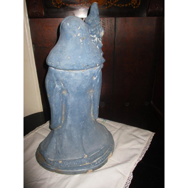This is a Gorgeous! Vintage 1988 Sandstone Concrete Father Christmas in a Beautiful Power Blue holding his Christmas Tree....