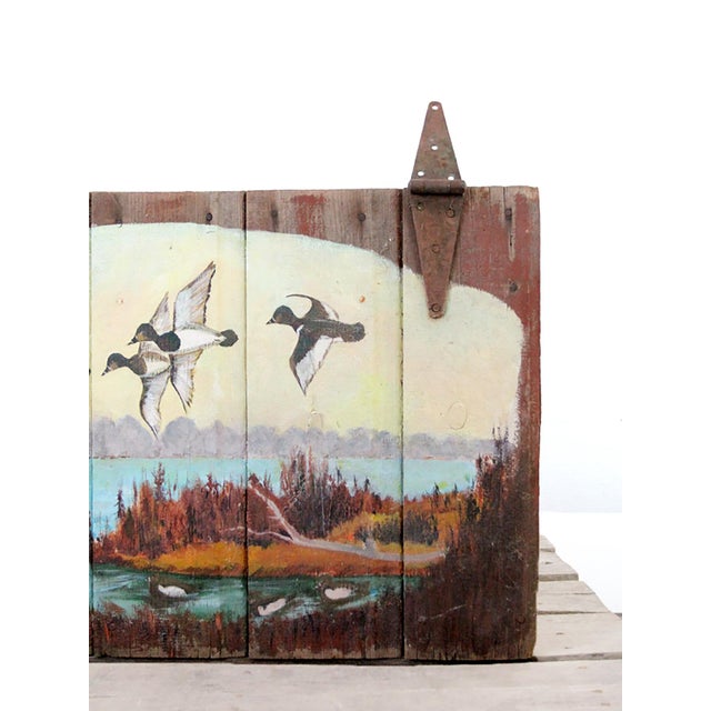 Cabin Vintage Folk Art Barn Wood Painting For Sale - Image 3 of 8
