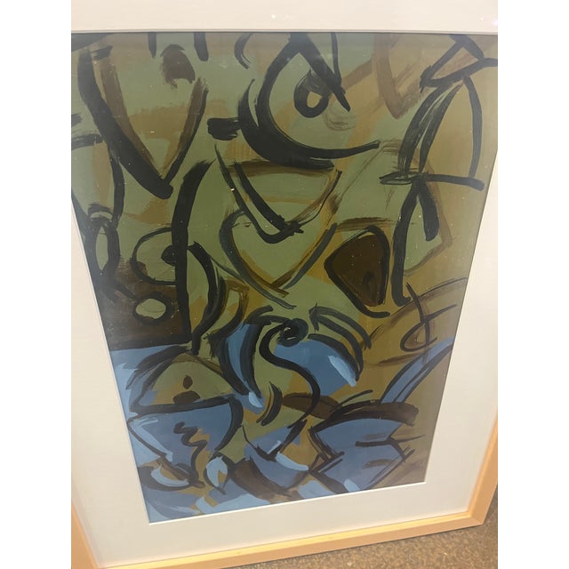 Vintage Abstract Painting Acrylic on Paper in new frame. 20.5w x 1.5d x 26h SKU 6-946 MAG