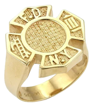 New York Firefighter Textured Design 14k Yellow Gold Ring, Size 10