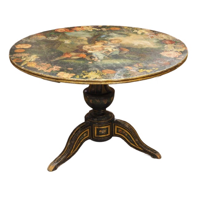 French Polychrome Painted and Ebonized 19th Century Napoleon III Pedestal Table For Sale
