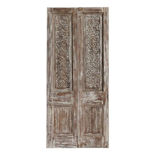 Antique Indian Carved Double Doors With Brass Studs | Hinged or Sliding 80x42 For Sale