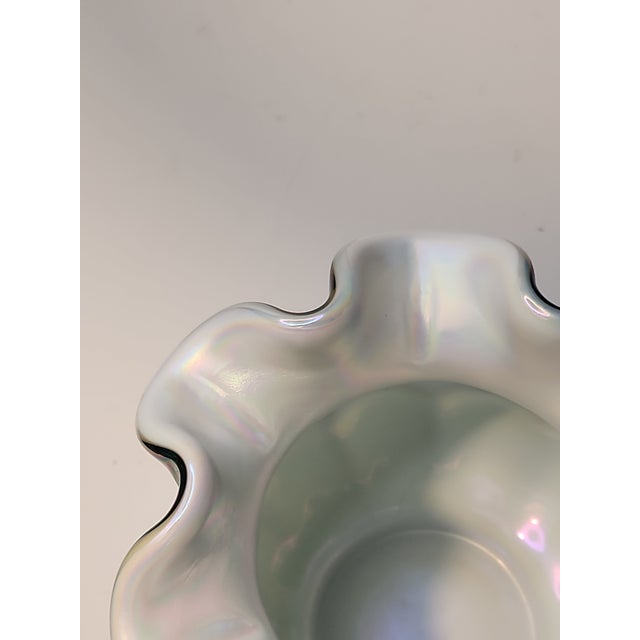 Artichoke Vintage Fenton Jacqueline Opalescent Cased Glass Green Vase Bowl For Sale In Philadelphia - Image 6 of 10