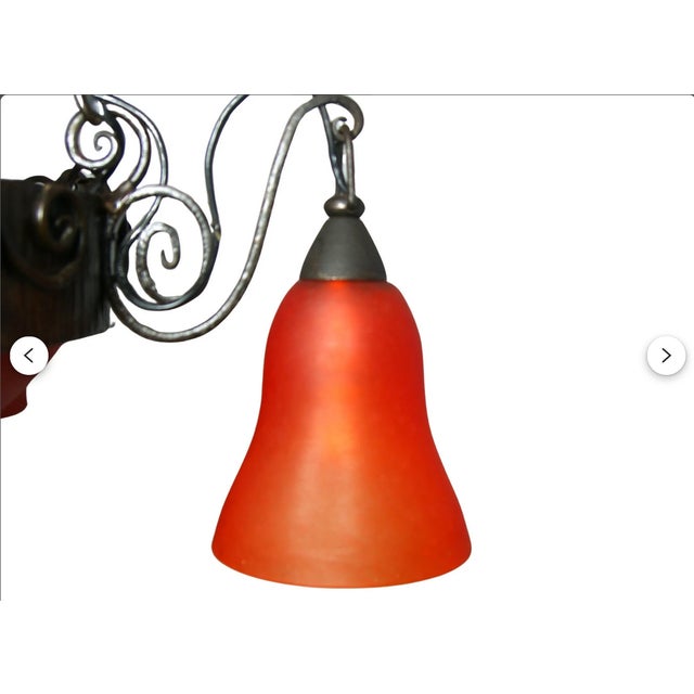 Metal Art Deco Art Nouveau Pate de Verre Chandelier, 1980s For Sale - Image 7 of 12