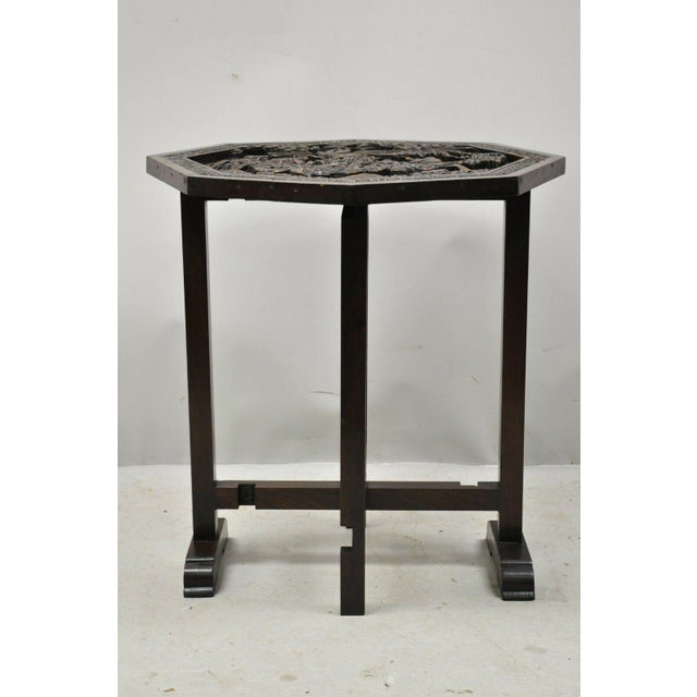 Antique Chinese Carved Hardwood Folding Gate Leg Table With Figural