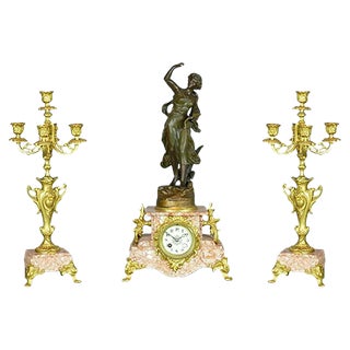 French Art Nouveau Poésie Clocks from Japy Freres, 1878, Set of 3 For Sale