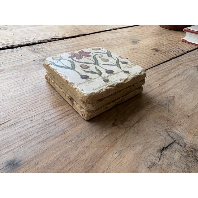 Late 20th Century Verta Botanical Tulip Travertine Stone Coasters – Set of 3 For Sale - Image 11 of 11