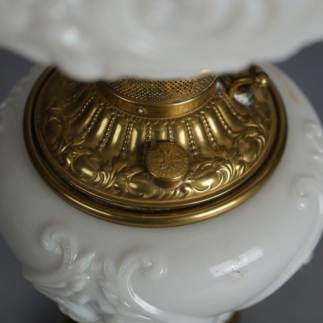 Metal Antique Blanc De Chine Brass & Bronze Cupid Oil Lamp With Blown Out Glass C1900 For Sale - Image 7 of 12