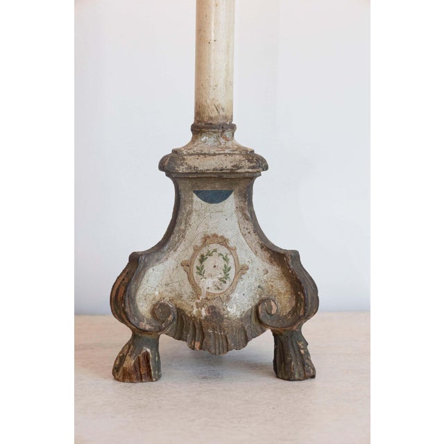 18th Century 18th-Century French Louis XVI Painted and Giltwood Altar Candlestick Lamp For Sale - Image 5 of 11