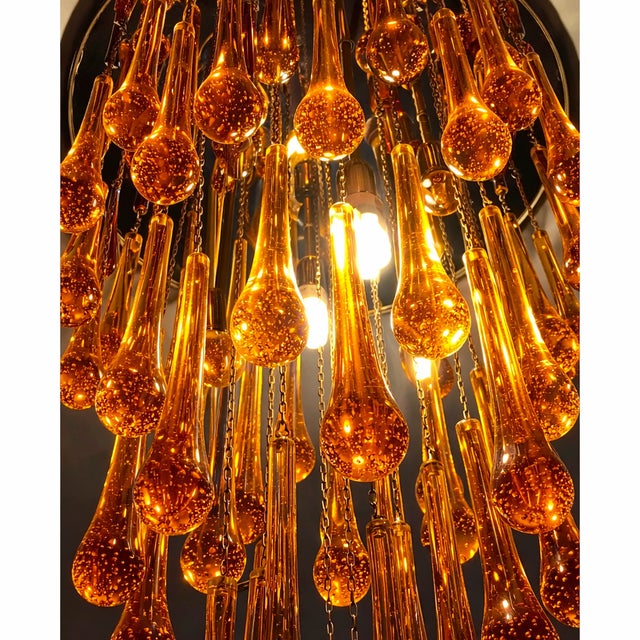Mid-Century Modern Contemporary Amber and Transparent-Gold Murano Glass “Big Drops” Flush Mount For Sale - Image 3 of 4