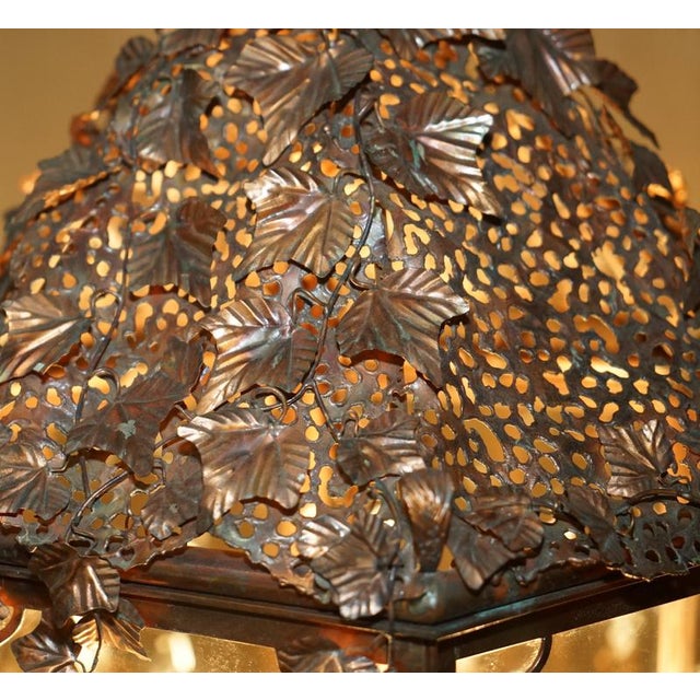 Metal Italian Copper Floral Hanging Lantern, 1960s For Sale - Image 7 of 15