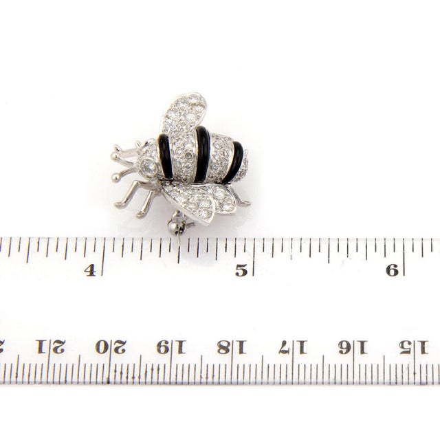 Diamond Onyx Bumble Bee 18k White Gold Pin Brooch For Sale In Miami - Image 6 of 6