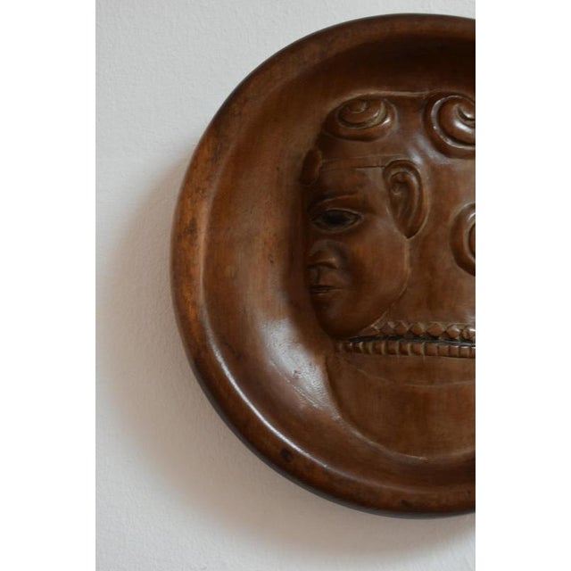 1970s Africanist Low Round Wooden Relief Wall Sculpture, 1970s. For Sale - Image 5 of 6