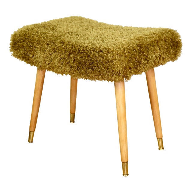 Vintage Stool with Golded Beech Legs, 1970s For Sale