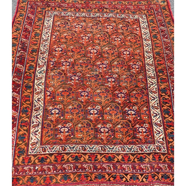 Tribal Fine Persian Antique Afshar Rug in Orange and Copper Background & Multi Colors 4'2 X 5'2 For Sale - Image 3 of 12