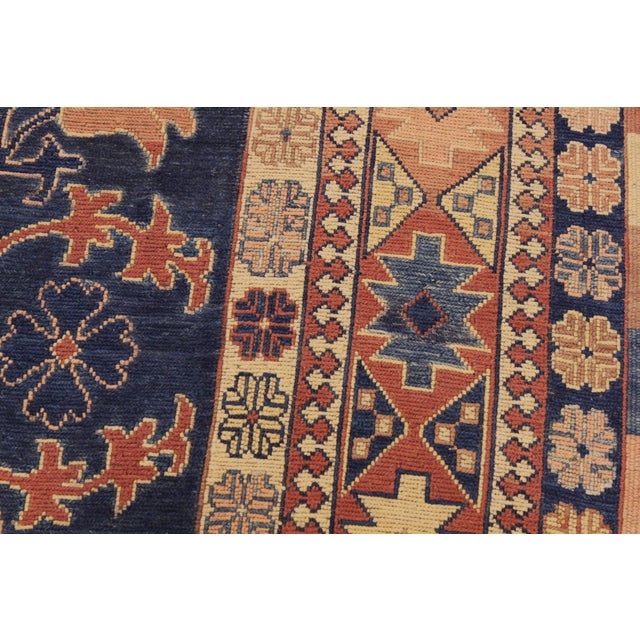 1970s Rustic Soumak Blue/Rust Wool Rug - 6'4'' X 9'3'' For Sale - Image 5 of 10