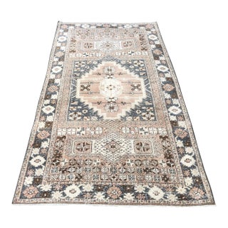 1960s Vintage Oushak Tribal Bohemian Area Rug- 4′ × 7′1″ For Sale