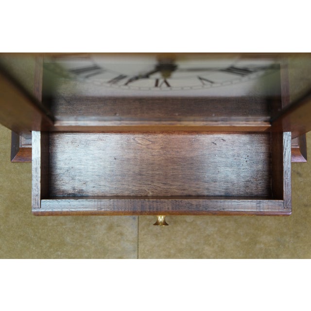 Vintage Mission Arts & Crafts Oak Table Top Quartz Mantel Clock Drawer Bat Op For Sale - Image 6 of 16