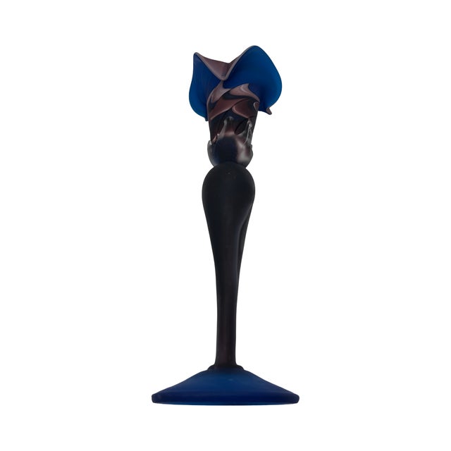 Contemporary Late 20th Century Art Glass Vase Cobalt Blue & Amethyst Hand Blown Sculptural Glass For Sale - Image 3 of 12